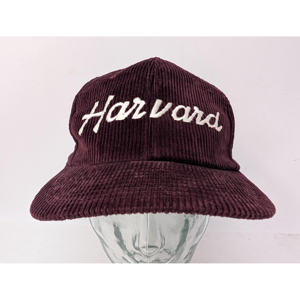 VINTAGE Harvard Crimson Hat Cap Snap Back NCAA Corduroy Script Twins Ent 90s